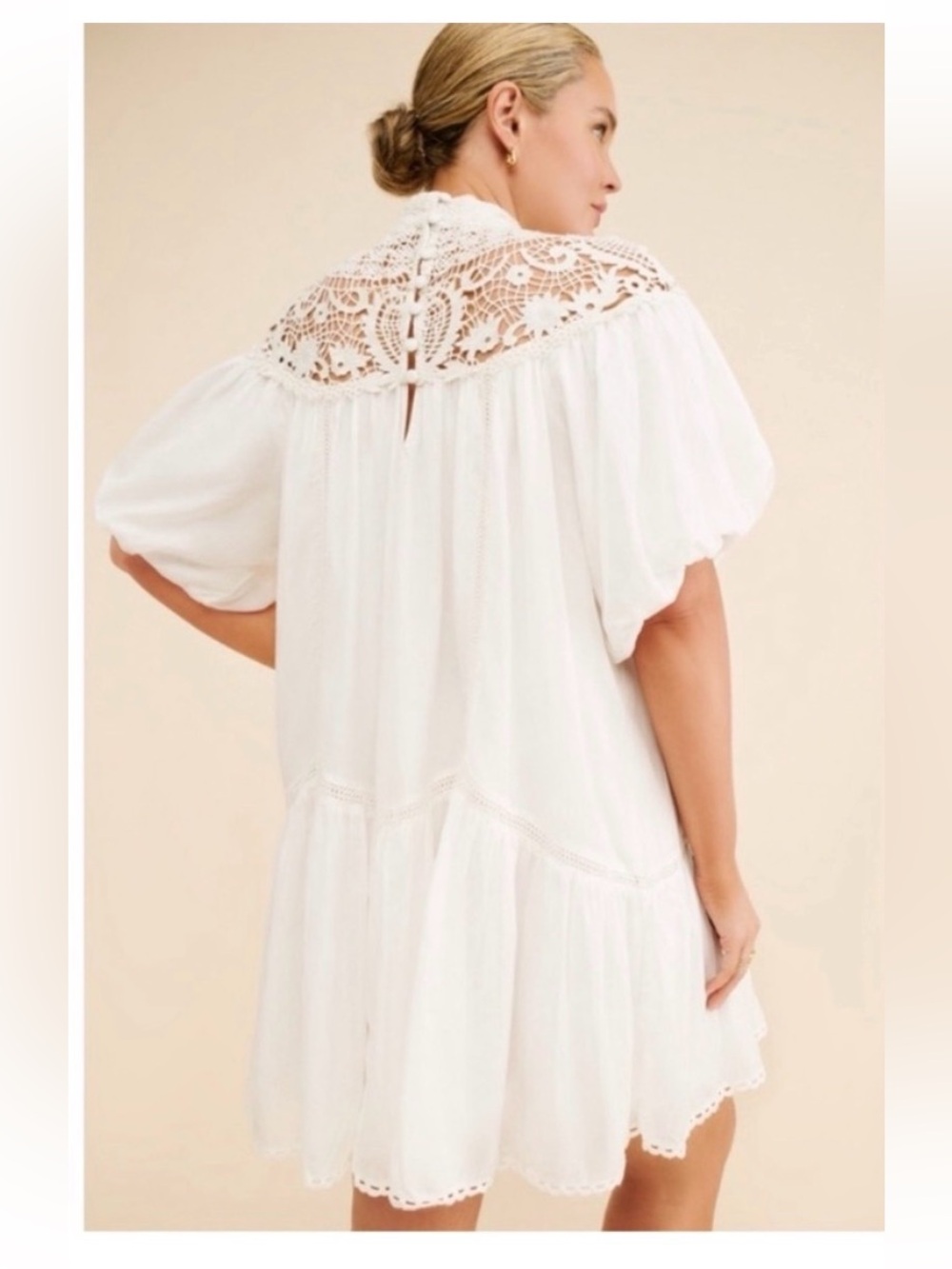 Anthropologie high neck lace tunic dress size Medium Ivory new - Picture 3 of 11
